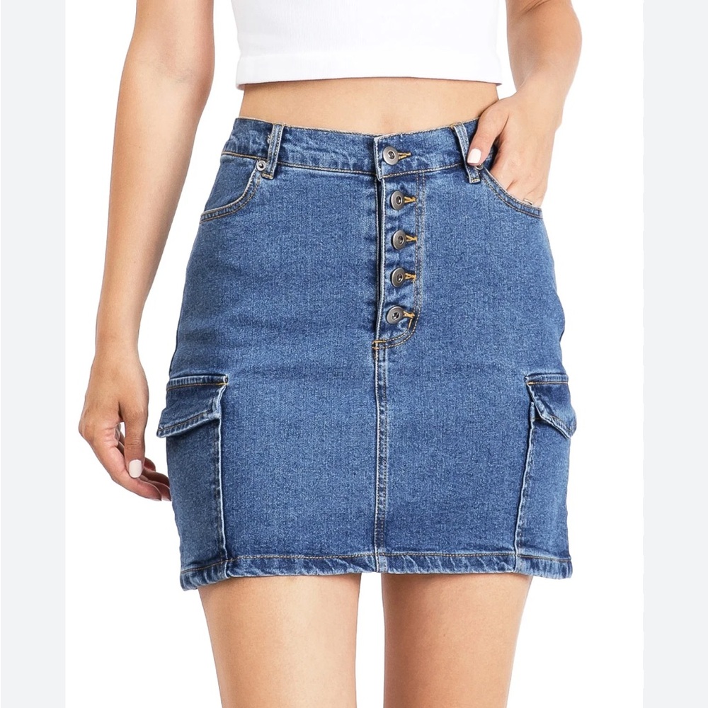 High Rise Denim Mini Skirt Cargo Y2K Button Up Love Tree Blue Women’s Medium